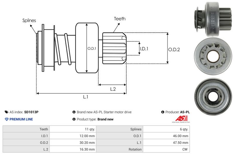 AS-PL SD1013P Freewheel Gear, starter