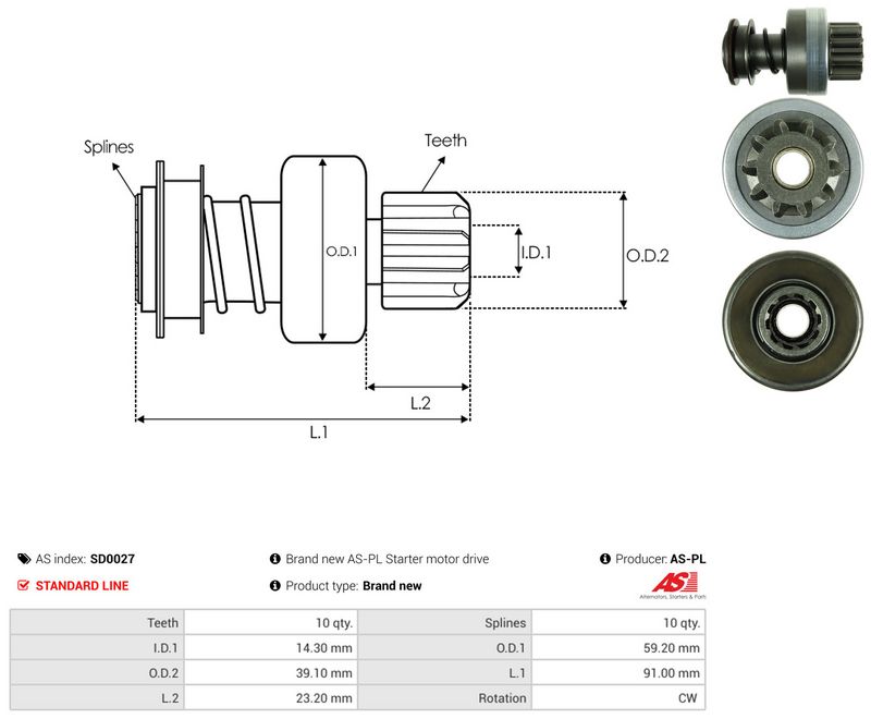 AS-PL SD0027 Freewheel Gear, starter