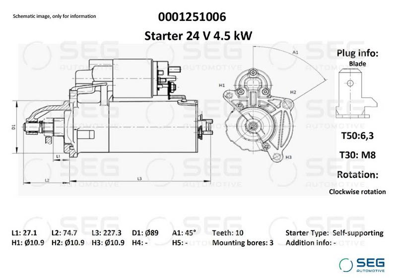 SEG Automotive 0001251006 Starter