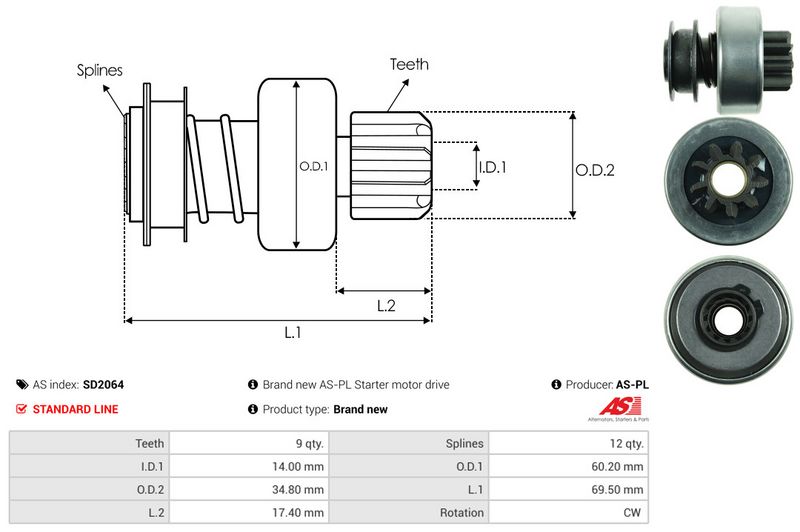 AS-PL SD2064 Freewheel Gear, starter