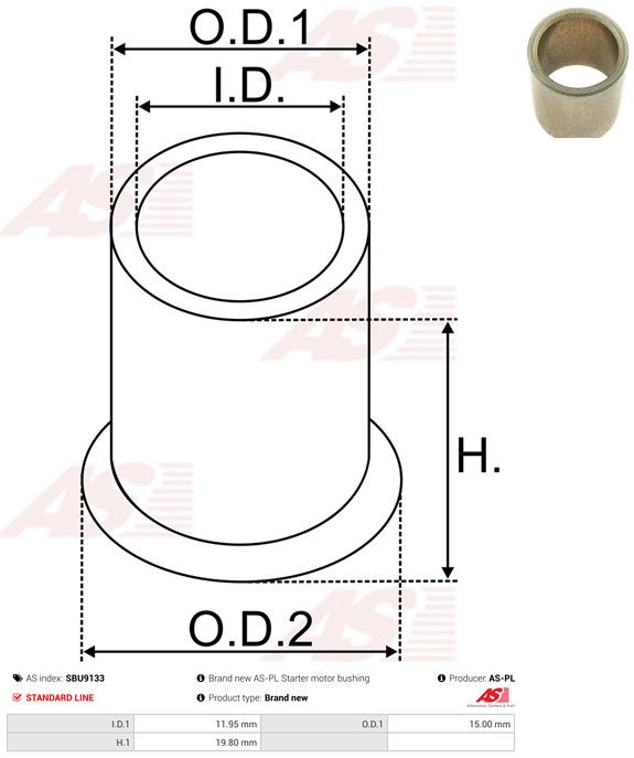 AS-PL SBU9133 Bush, starter shaft