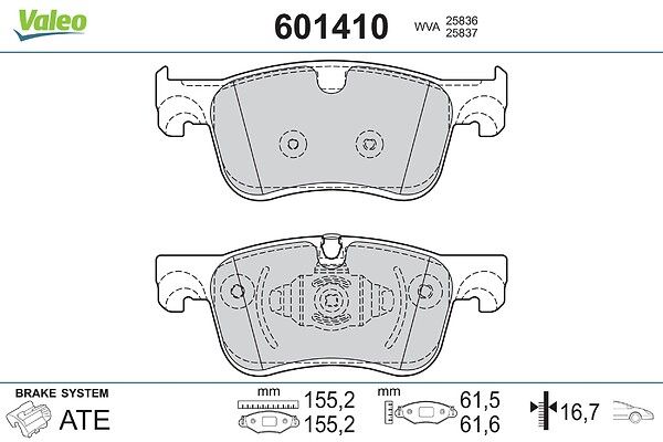 комплект спирачно феродо, дискови спирачки VALEO