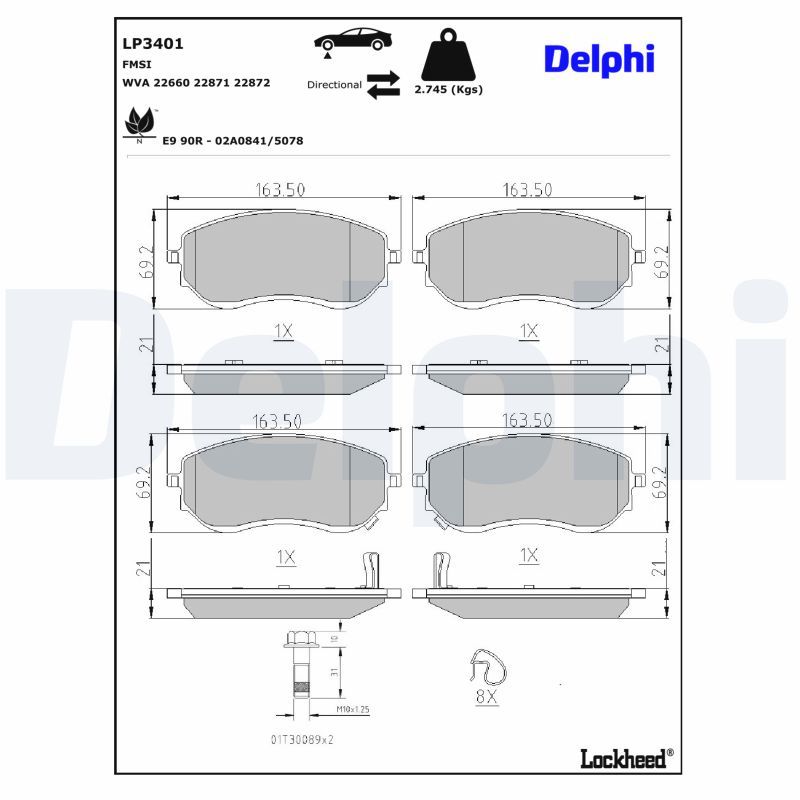 Piduriklotsi komplekt, ketaspidur, DELPHI LP3401