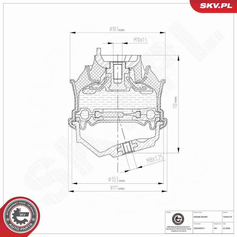 ESEN SKV 75SKV175 Variklio pagalvė