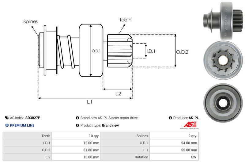 AS-PL SD3027P Freewheel Gear, starter