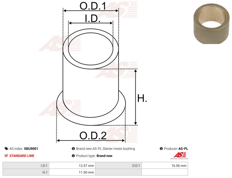 AS-PL SBU9001 Bush, starter shaft
