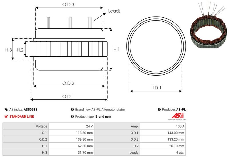 AS-PL AS5051S Stator, alternator
