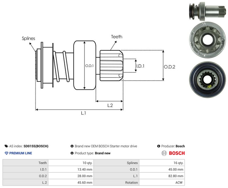 AS-PL SD0155(BOSCH) Freewheel Gear, starter