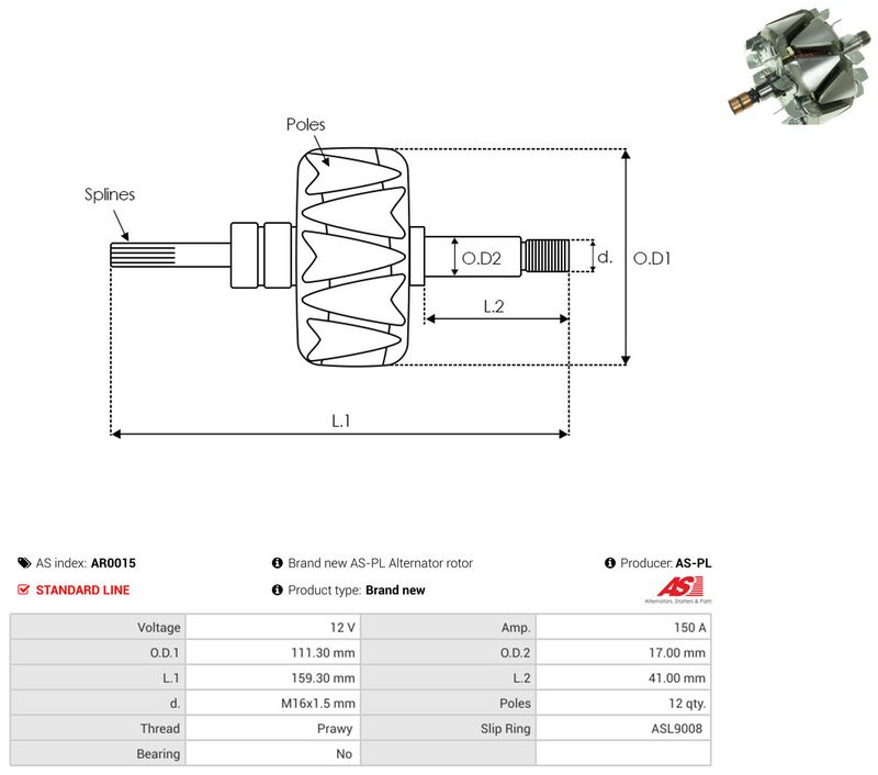 AS-PL AR0015 Rotor, alternator