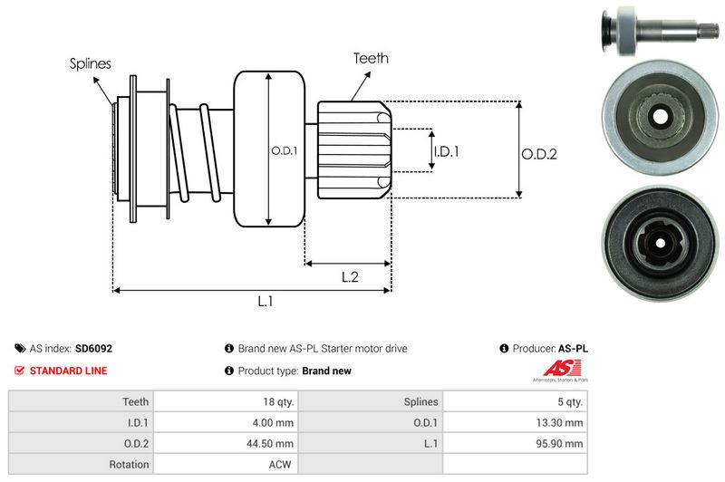 AS-PL SD6092 Freewheel Gear, starter