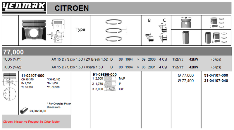 YENMAK 31-04107-000 Piston