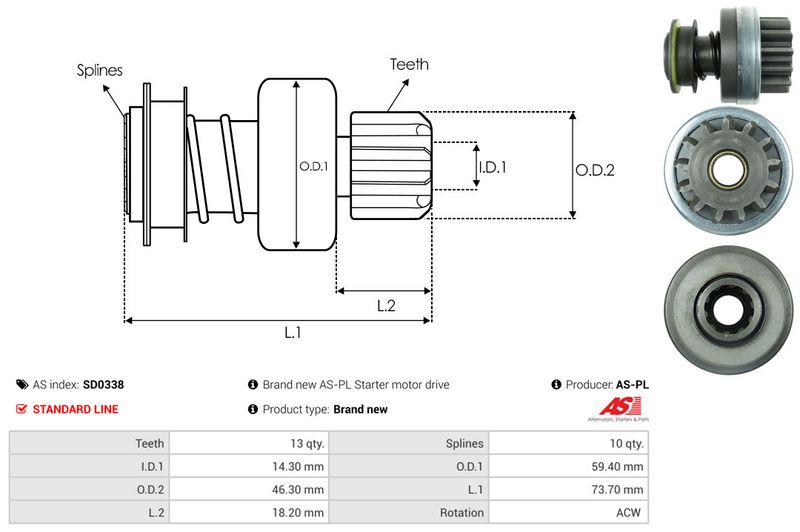 AS-PL SD0338 Freewheel Gear, starter