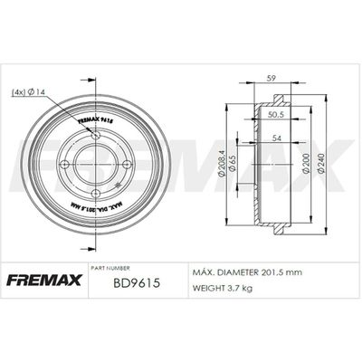 FREMAX BD-9615 Stabdžių būgnas