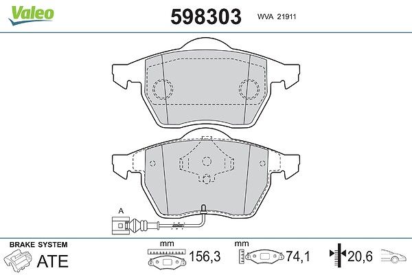 VALEO 598303 - Stabdžių kaladėlių komplektas