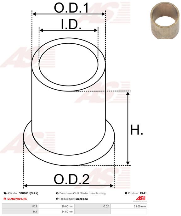 AS-PL SBU9081(BULK) Bush, starter shaft