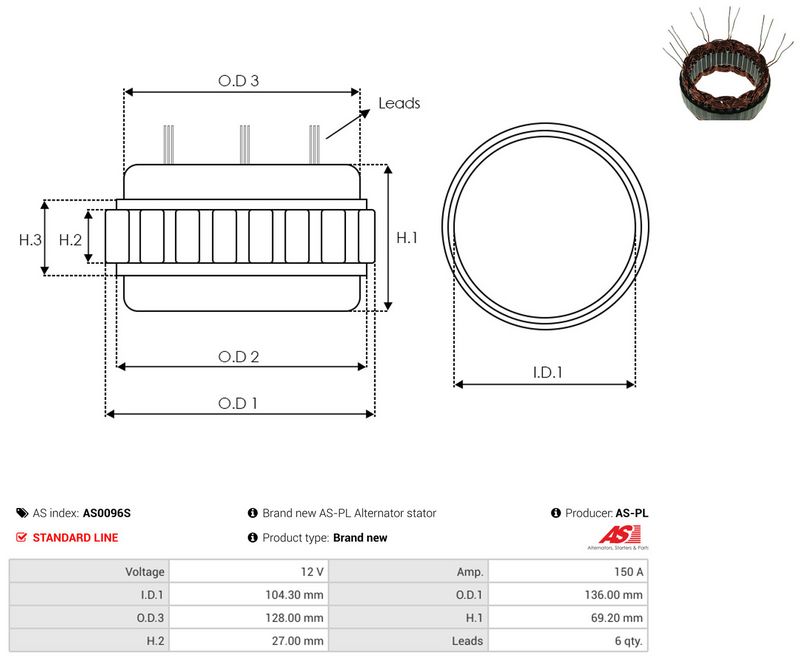 Staator, generaator, AS-PL AS0096S