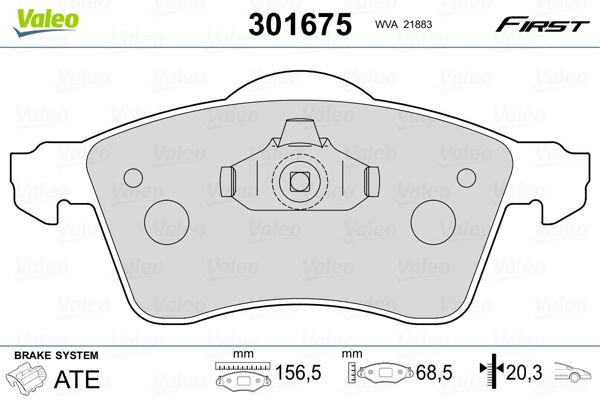 Комплект гальмівних накладок, дискове гальмо, Valeo 301675