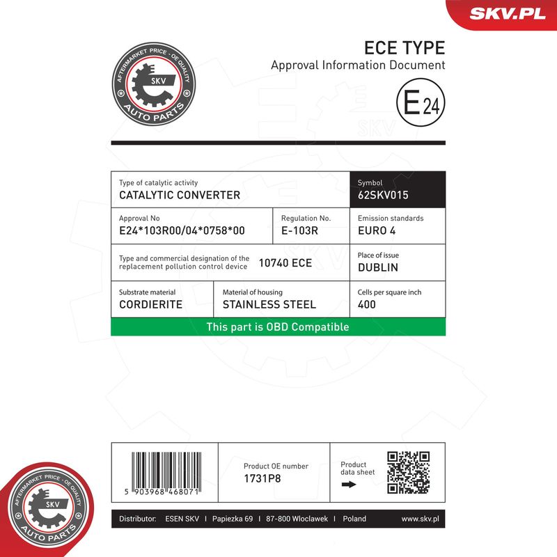 ESEN SKV 62SKV015 Catalytic Converter