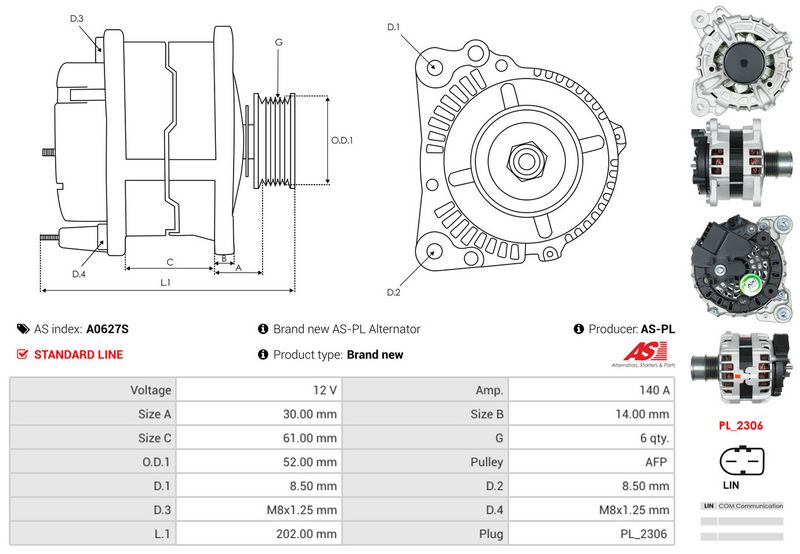 AS-PL A0627S Alternator