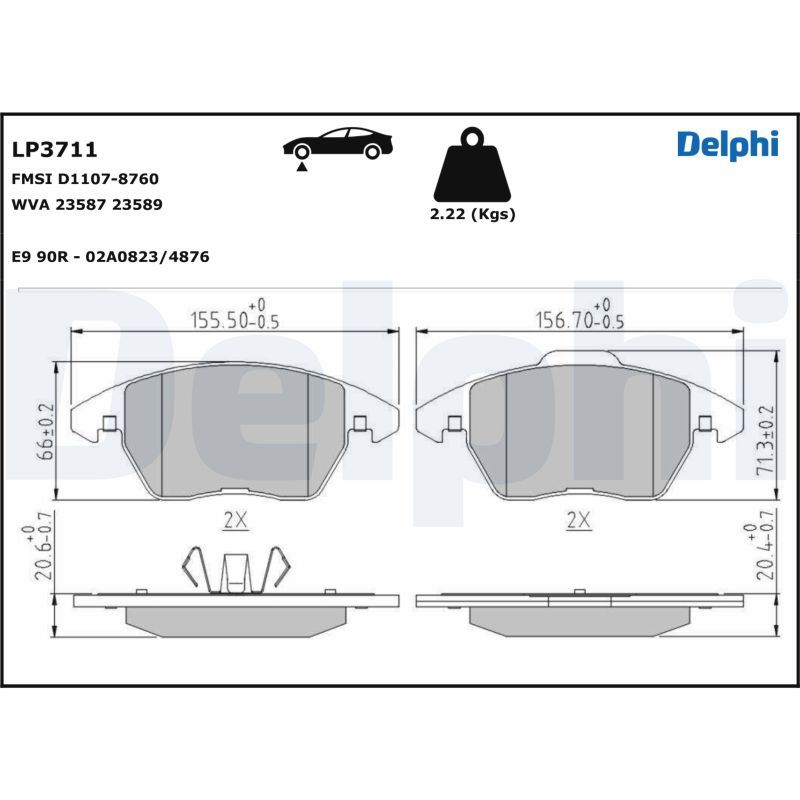 Комплект гальмівних накладок, дискове гальмо, Delphi LP3711