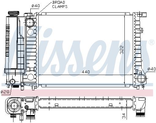 Радиатор охлаждения BMW 3 E36 (90-)/ 5 Е34 (88-) (выр-во Nissens)