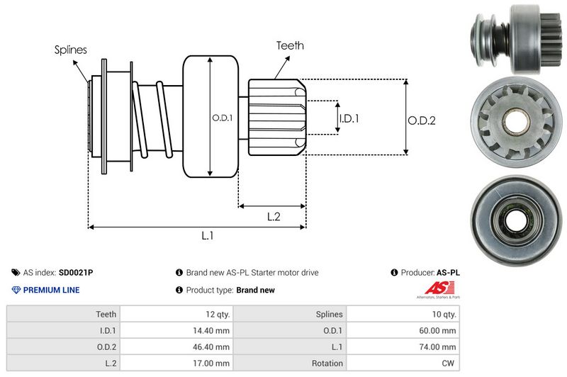AS-PL SD0021P Freewheel Gear, starter