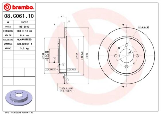 Гальмівний диск, Brembo 08.C061.10