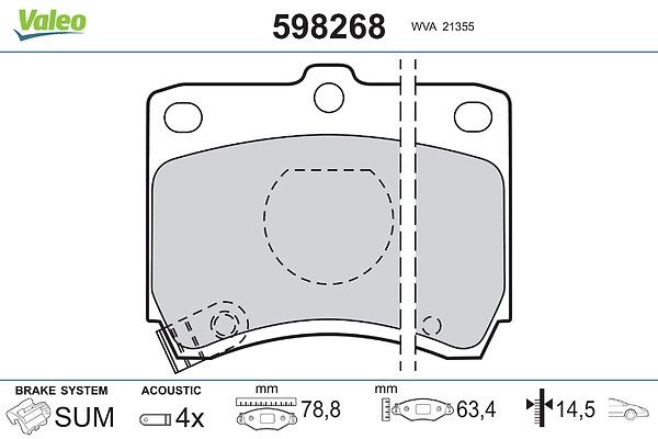VALEO 598268 - Stabdžių kaladėlių komplektas