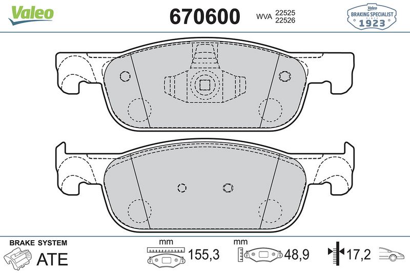 Plaquettes+de+frein+à+disque VALEO 670600