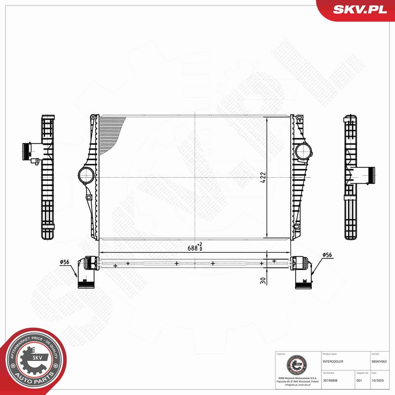 Kompressoriõhu radiaator, ESEN SKV 98SKV063