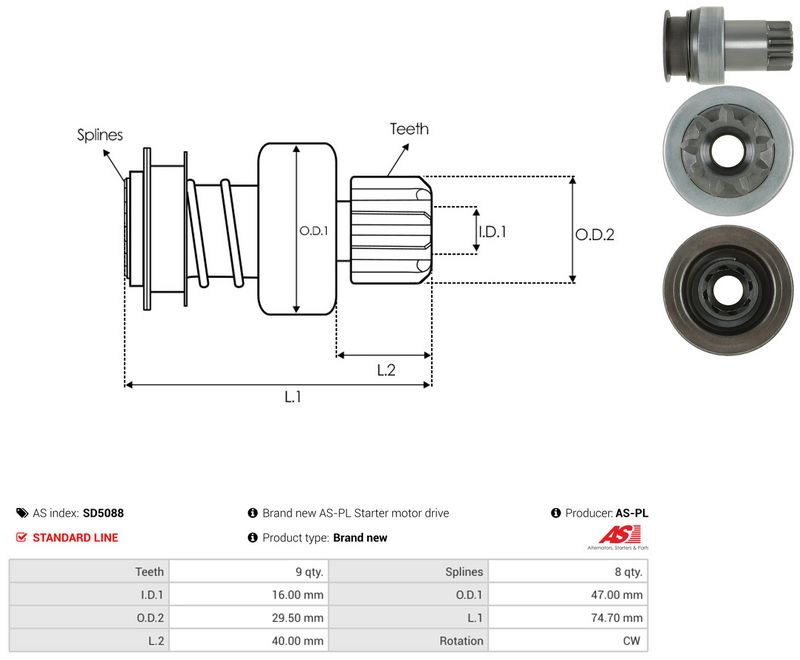 AS-PL SD5088 Freewheel Gear, starter