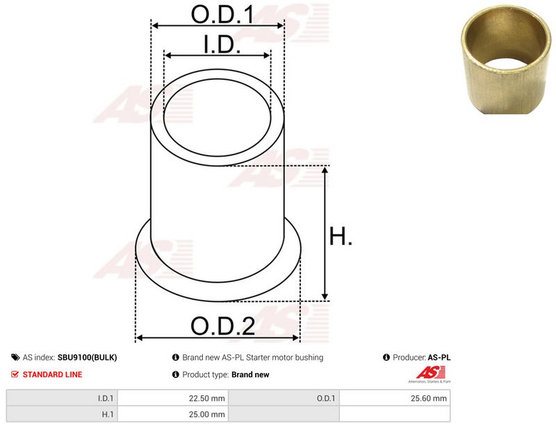 AS-PL SBU9100(BULK) Bush, starter shaft