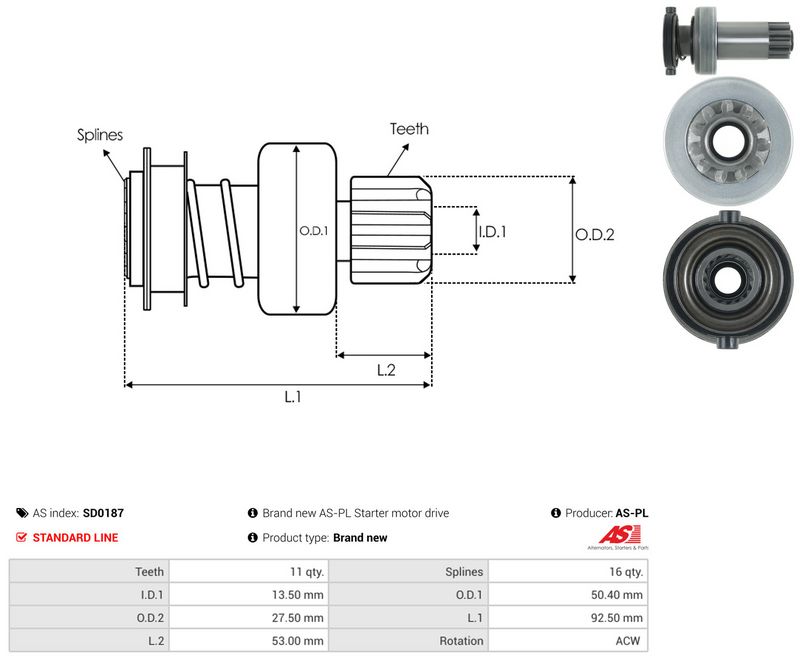 AS-PL SD0187 Freewheel Gear, starter