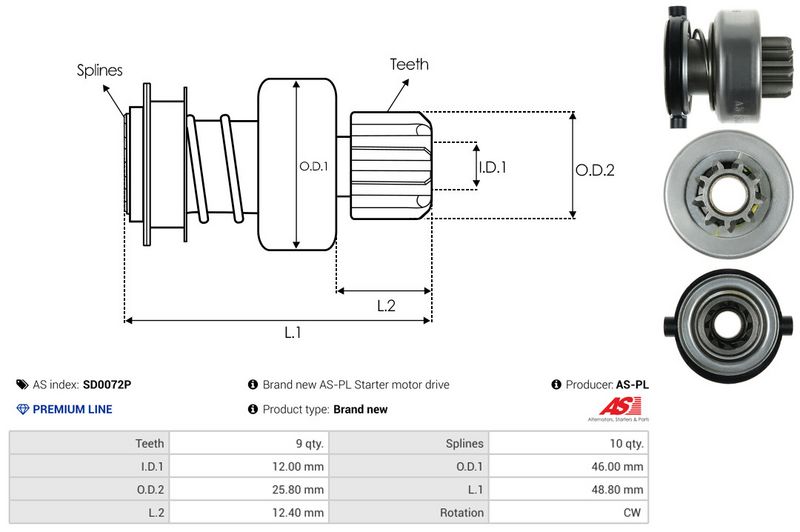 AS-PL SD0072P Freewheel Gear, starter