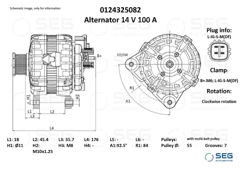 SEG Automotive 0124325082 Alternator