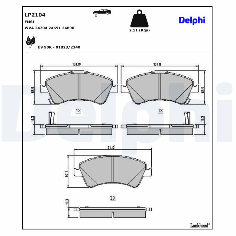 Piduriklotsi komplekt, ketaspidur, DELPHI LP2104