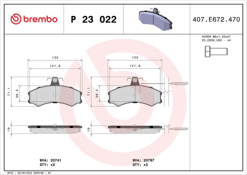 BREMBO fékbetétkészlet, tárcsafék P 23 022