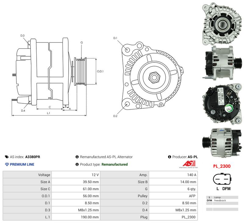 Generaator, AS-PL A3380PR