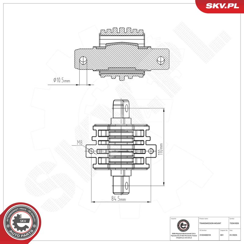 Paigutus, käigukast, ESEN SKV 75SKV826