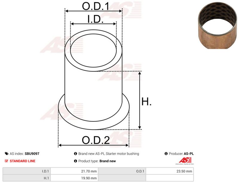 AS-PL SBU9097 Bush, starter shaft