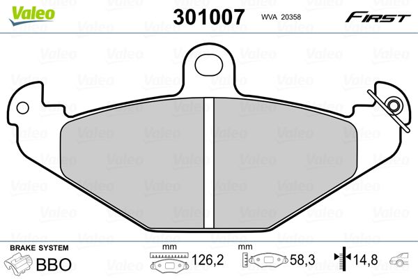 VALEO fékbetétkészlet, tárcsafék 301007