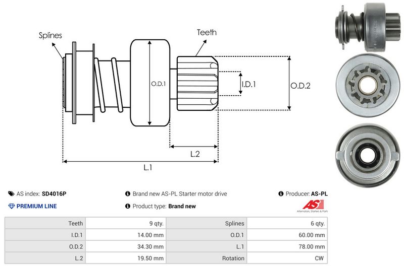AS-PL SD4016P Freewheel Gear, starter