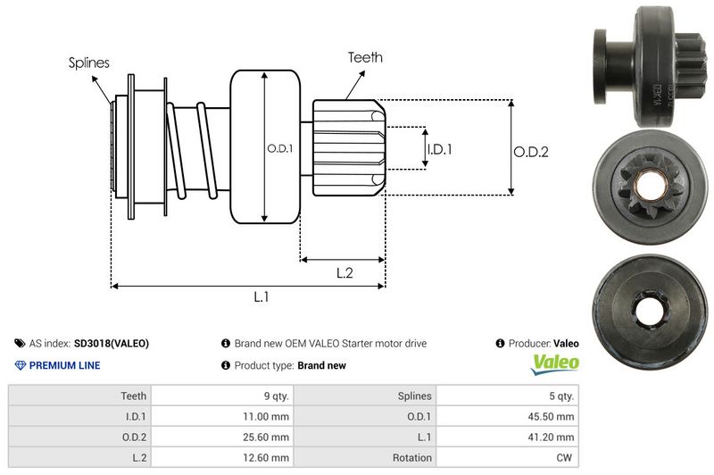 AS-PL SD3018(VALEO) Freewheel Gear, starter