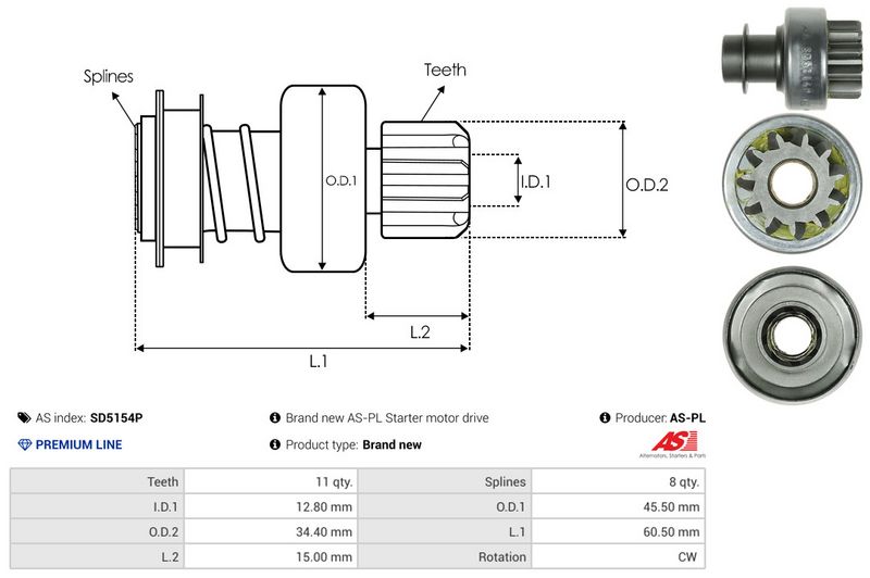AS-PL SD5154P Freewheel Gear, starter