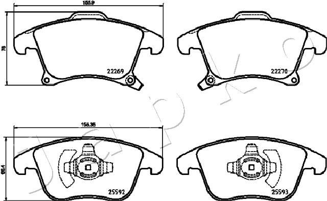 Комплект гальмівних накладок, дискове гальмо, Japko 500311