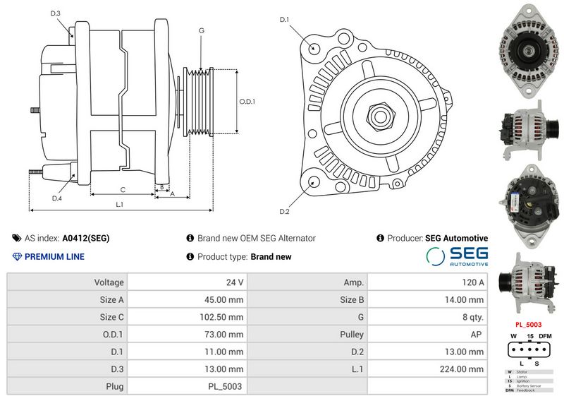 AS-PL A0412(SEG) Alternator