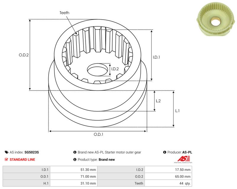 Remondikomplekt, Starter, AS-PL SG5023S