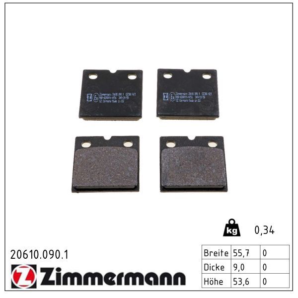 Piduriklotsi komplekt, ketaseisupidur ZIMMERMANN 20610.090.1