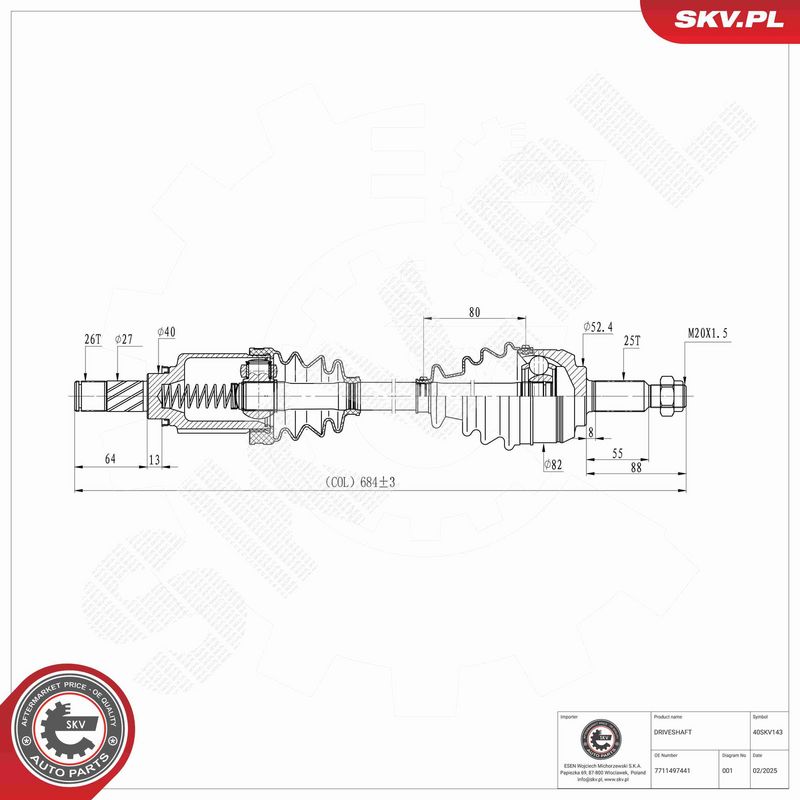 ESEN SKV 40SKV143 Drive Shaft