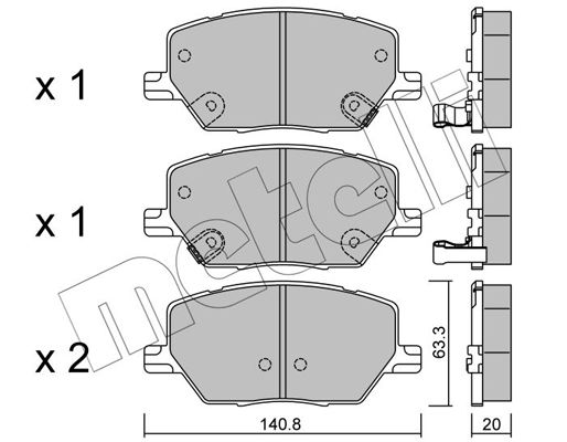 Комплект гальмівних накладок, дискове гальмо, Metelli 22-1001-0